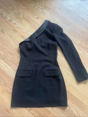 Zara Black One-Shoulder Long-Sleeve Mini Dress